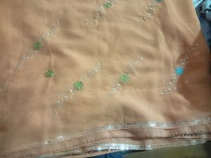 Peach Embroidered Saree with Sequins