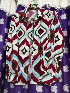 Retro Print Button-Up Shirt