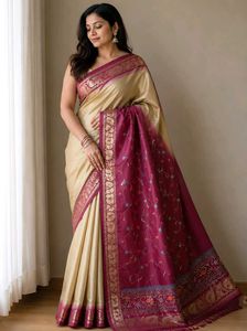 Elegant Beige & Maroon Art Silk Saree