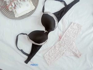 Navy Lace Trim Bra &amp; Panty Set