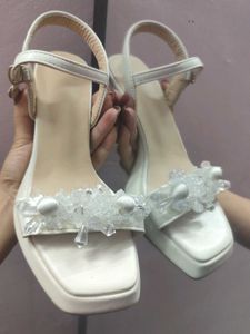 Elegant White Beaded Platform Heels