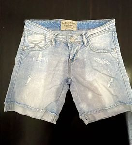 vintage Light Wash Distressed Denim Shorts