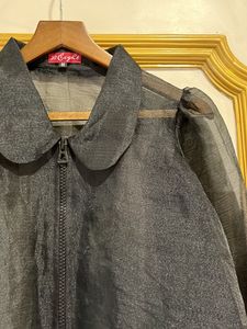 Sheer Black Puff Sleeve Blouse