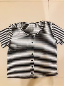 Size-S- Chic Striped Button-Up Cropped Top