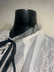 Sheer Lace Blouse with Ribbon Tie
