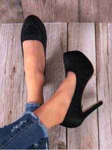 Black Glitter Platform Heels