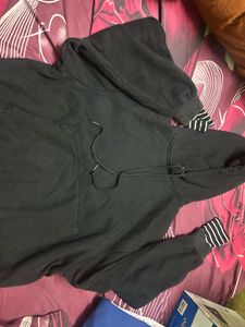 Black Hoodie with Striped Sleeves