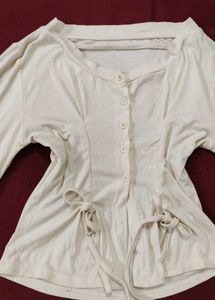 Cream Button-Up Tie Waist Top