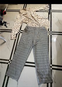 Chic Printed Button-Down Shirt &amp; Plaid Pants Set