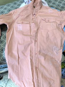 DENIM JACKET PEACH COLOUR CUT WORK PARTY CASULE