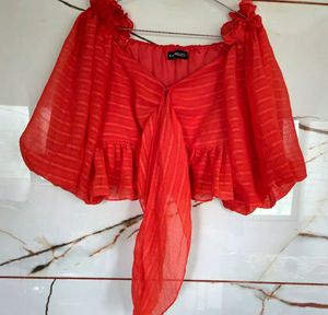 Chic Orange Tie-Front Crop Top