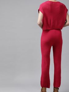 Women red acryclic co-ord set