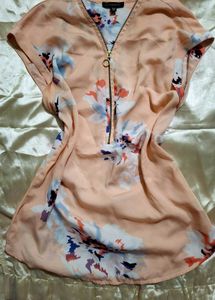 Peachy Floral Zip Tunic Top