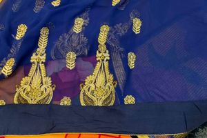Elegant Royal blue net saree golden embroidery