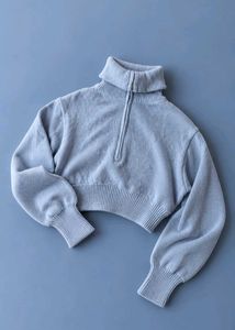 POWDER BLUE HALF-ZIP MOCK NECK SWEATER