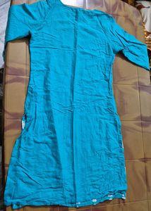 Teal Kurta with White Leaf Print