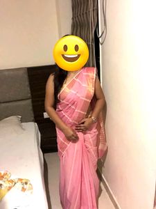 Pink Plain Cotton Saree with Blouse
