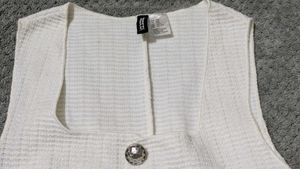 White Textured Sleeveless Top