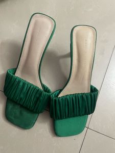Stylish Green Ruched Heeled Sandals