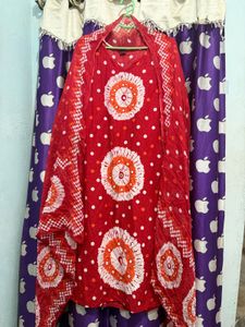 Red Bandhani Print Kurta Set