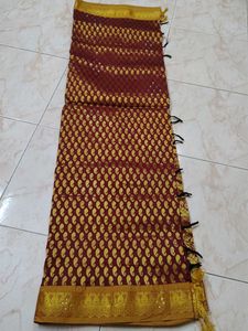 Elegant Maroon &amp; Gold Saree