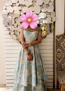 Stunning Teal Brocade Tiered Gown