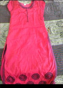 Pink Kurta with Black Print