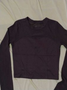 Brown Mesh Long Sleeve Crop Top