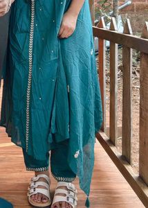 Teal Embroidered Kurta Set with Dupatta