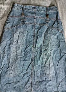 I. Denim Midi Skirt with Lace Detail