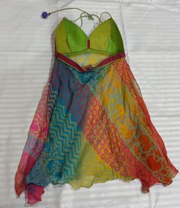 Boho Rainbow Print Halter Dress