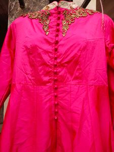 Elegant Pink Ethnic Gown With Floral Skirt/lehenga