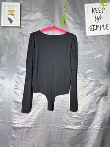 Chic Black Plunge Neck Bodysuit