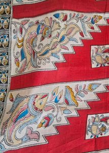 pure silk Elegant Red madhubani Printed Saree
