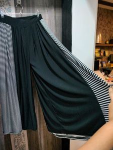 Heavy Fabric Black And White Stripes Palazzos