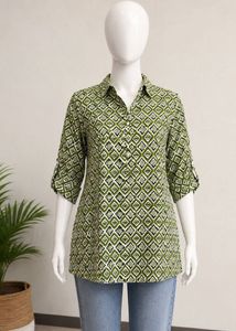 Stylish Green Geometric Print Kurta