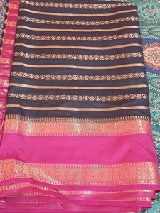 Beautiful black saree with Pink Golden Border