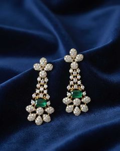 Exquisite Emerald & Diamond Dangle Earrings