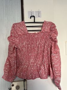 Pink Smocked Peplum Top