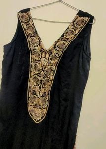 Black Golden Stone Cut Sleeve Kurti 38 Bust