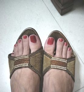 Golden Embellished Heels - Size 6