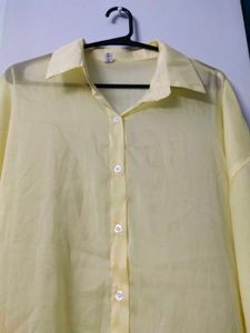 Sheer Yellow Collared Button-Up Top