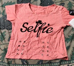 Cute Pink Polka Dot "Selfie" T-Shirt