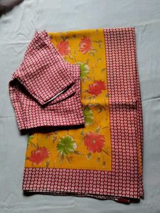 Yellow Floral Saree with Blouse