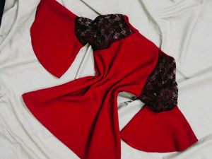 Red Top with Lace Sleeves