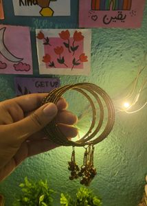 Gold Tone Bangles with Charm Drops 🪭