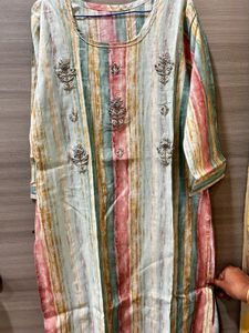 Elegant Striped Kurta with Embellishments