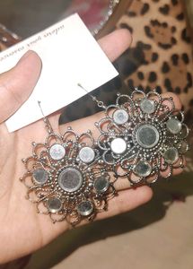 Oxidised Mirror Work Earrings