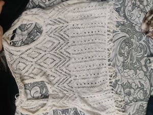 Boho White Crochet Kimono Vest