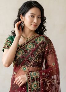 Elegant designer heavy work green  georgette saree